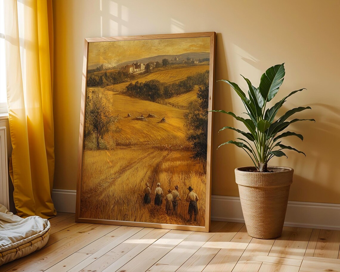 Golden Harvest Wheat Field Farmers Vintage Rustic Landscape Poster