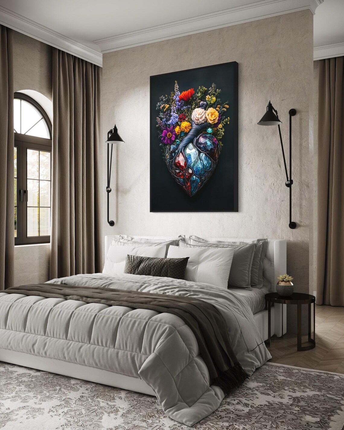 Floral Gemstone Heart Surreal Art Print Decor - Image 3