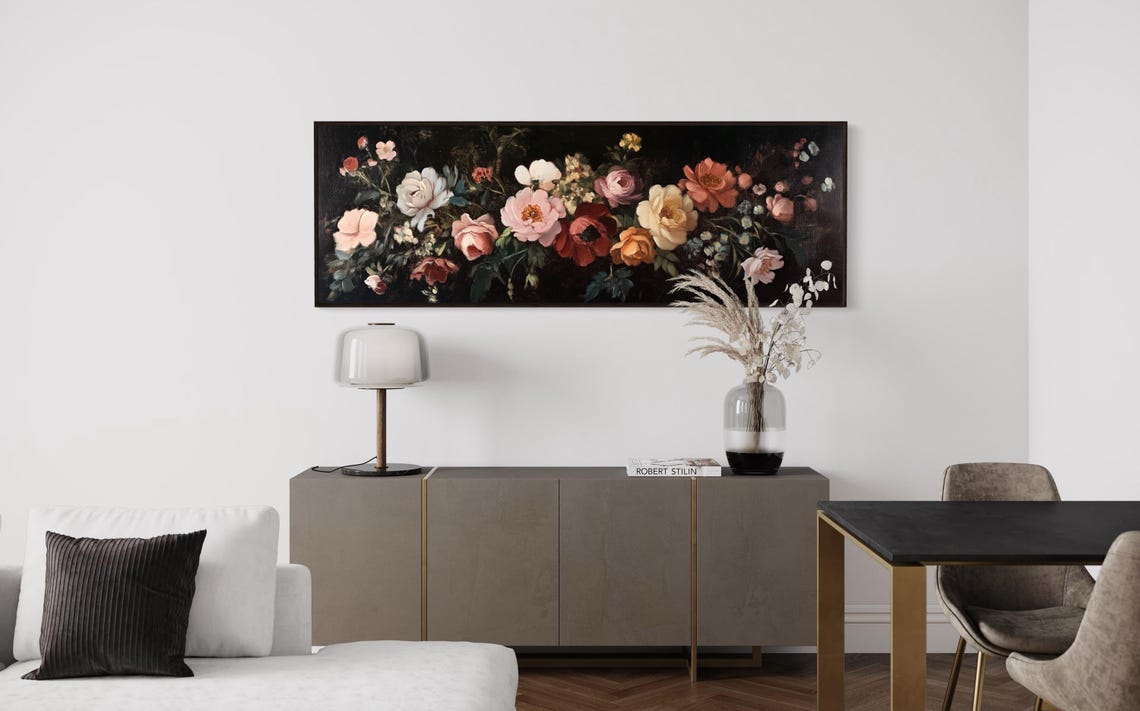 Vintage Moody Floral Rose Painting Dark Botanical Panoramic Poster - Image 4