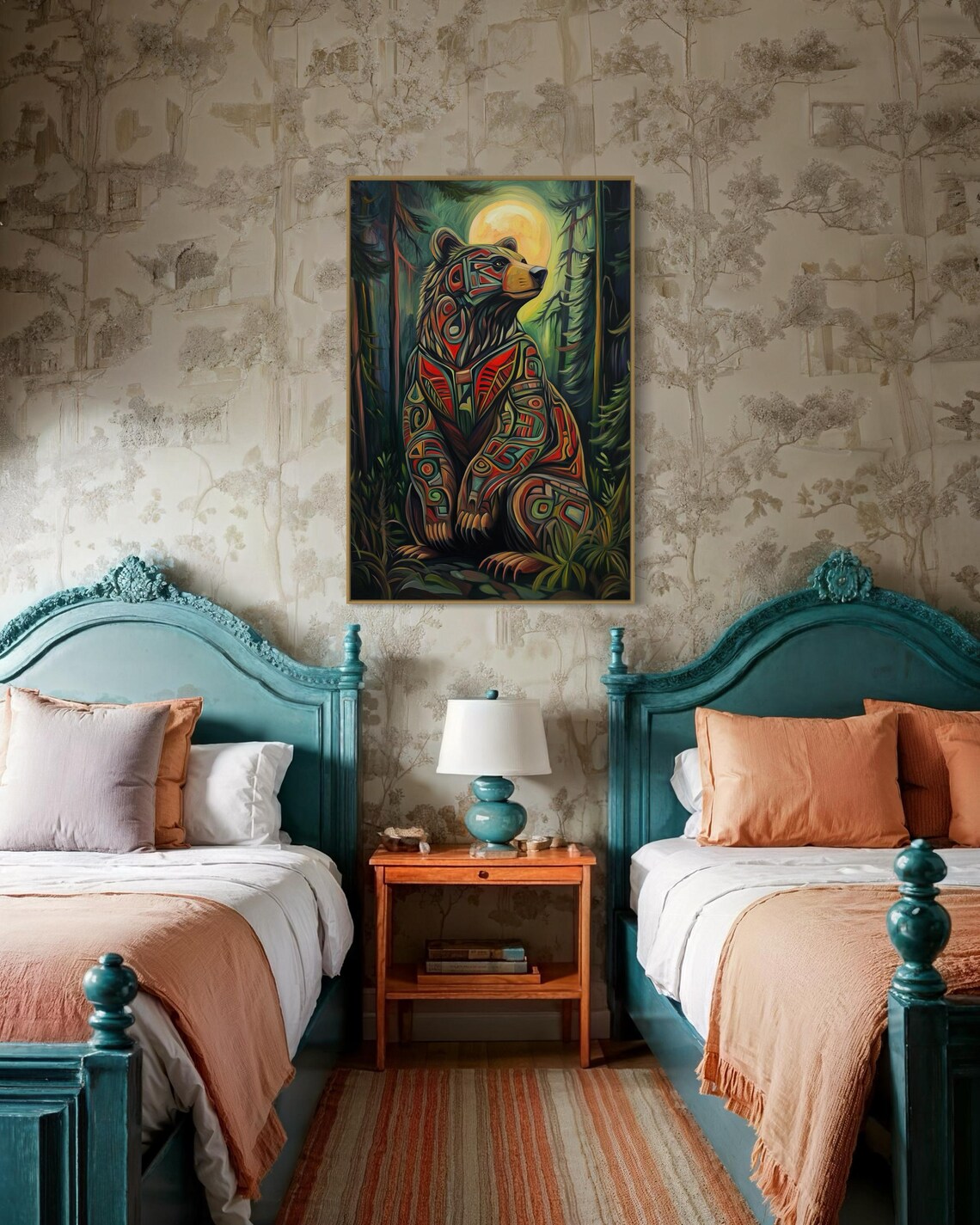 Tribal Bear Haida Wildlife Art Print, Rustic Lodge - Image 2