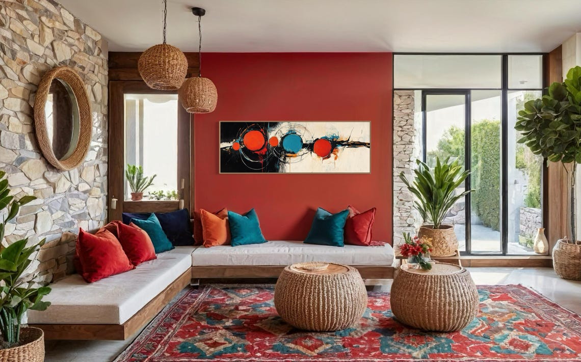 Dynamic Abstract Art Bold Red And Blue Circles Print Modern Geometric Art For Above Couch Or Bed Contemporary Artistic Statement - Image 4