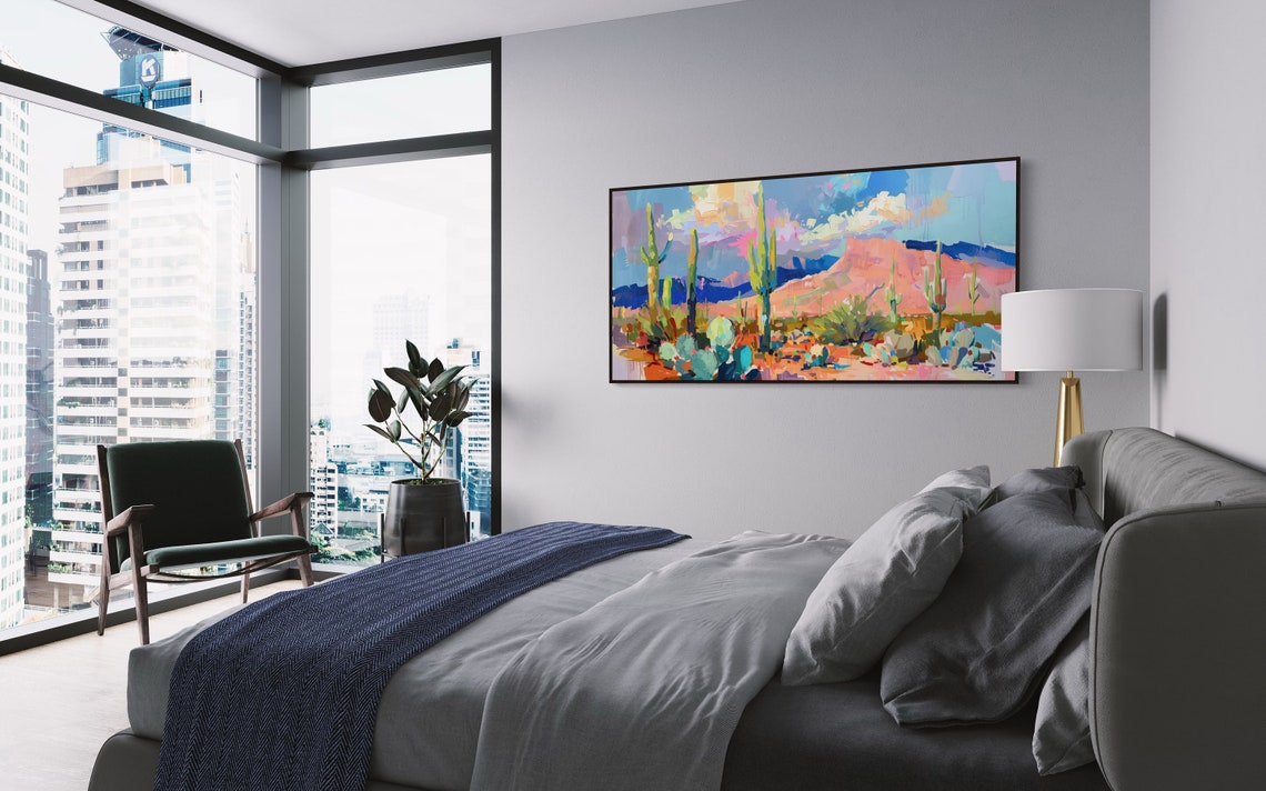 Colorful Saguaro Cactus Desert Sunset Pink Mountain Valley Poster - Image 2