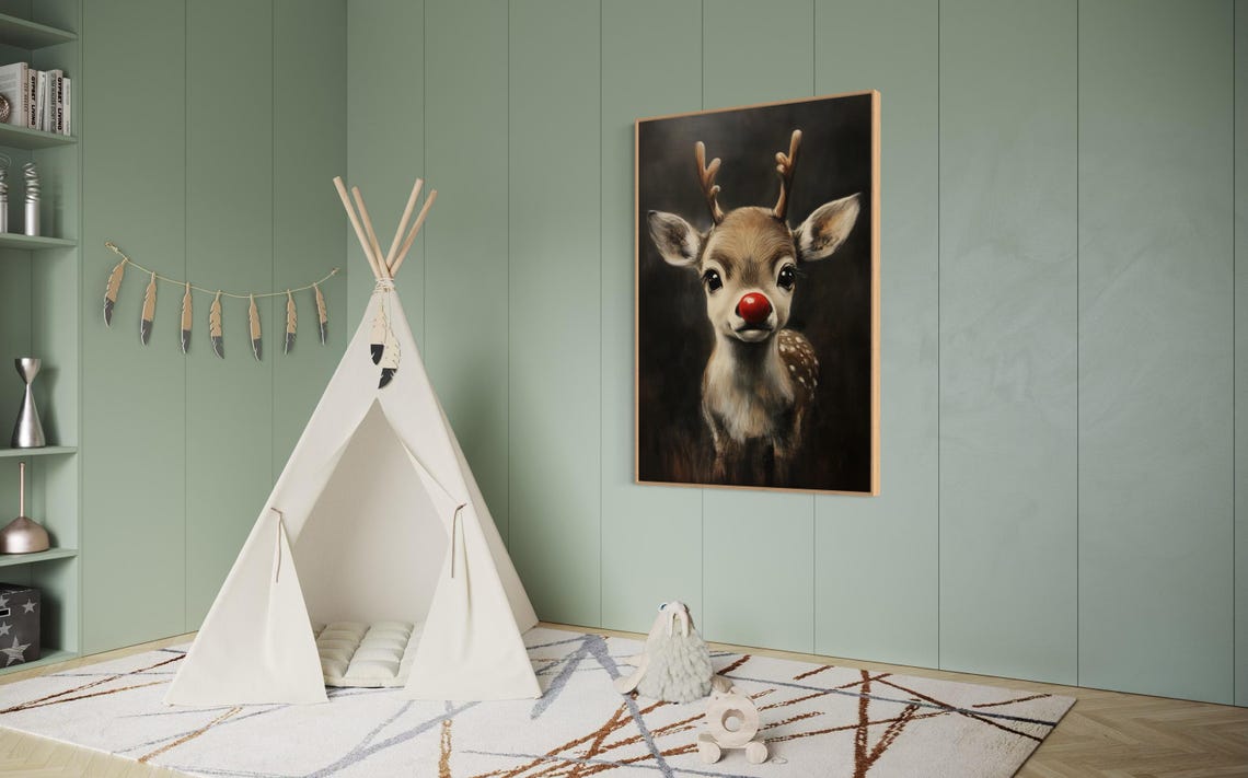 Baby Reindeer Red Nose Cute Holiday Christmas Wildlife Poster - Image 3