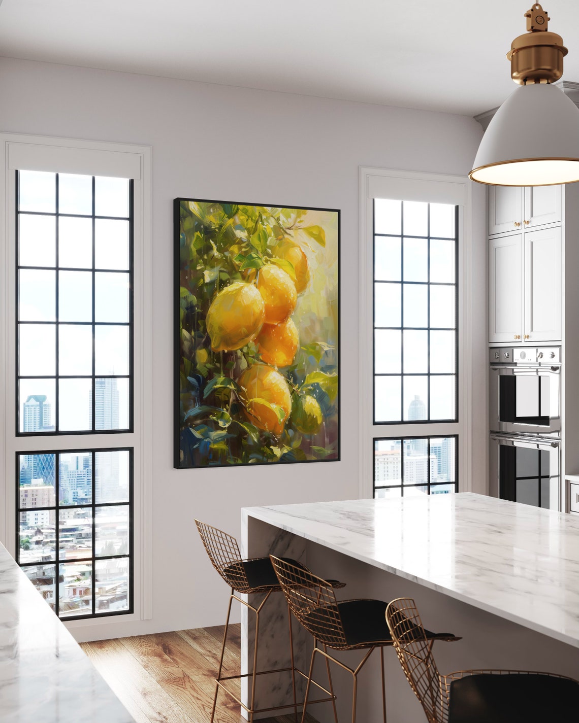 Sunlit Lemons on Tree Branch Impressionist Kitchen Wall Art Print - Image 5