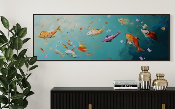 Abstract Fish Wall Art Colorful Koi Pond Print Vibrant Aquatic Decor Modern Coastal Artwork For Living Room Or Above Bed Decor