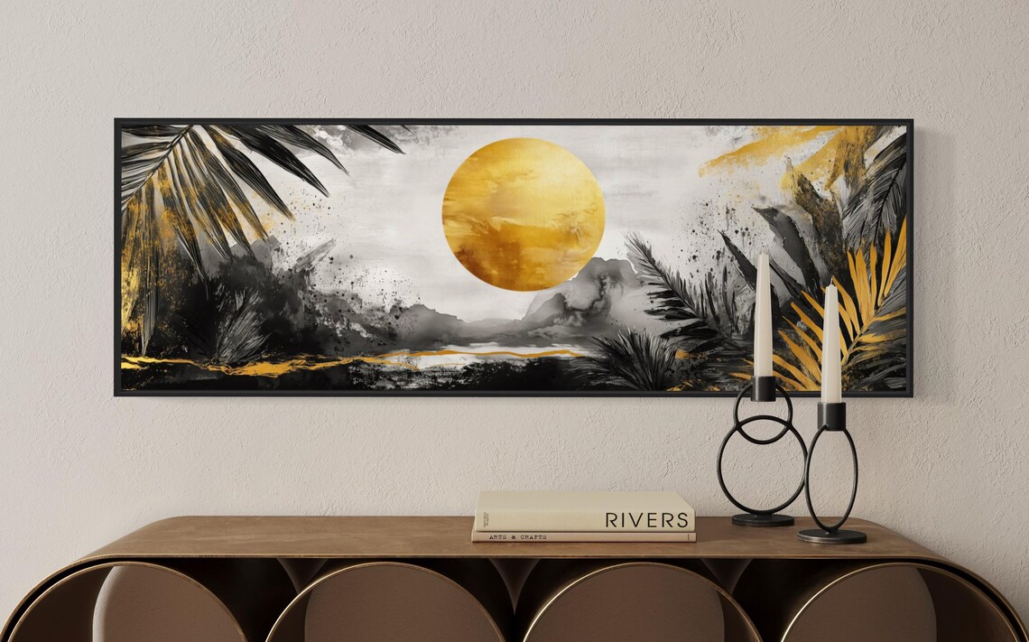 Golden Sun and Palm Leaf, Modern Tropical Art Print - Image 5