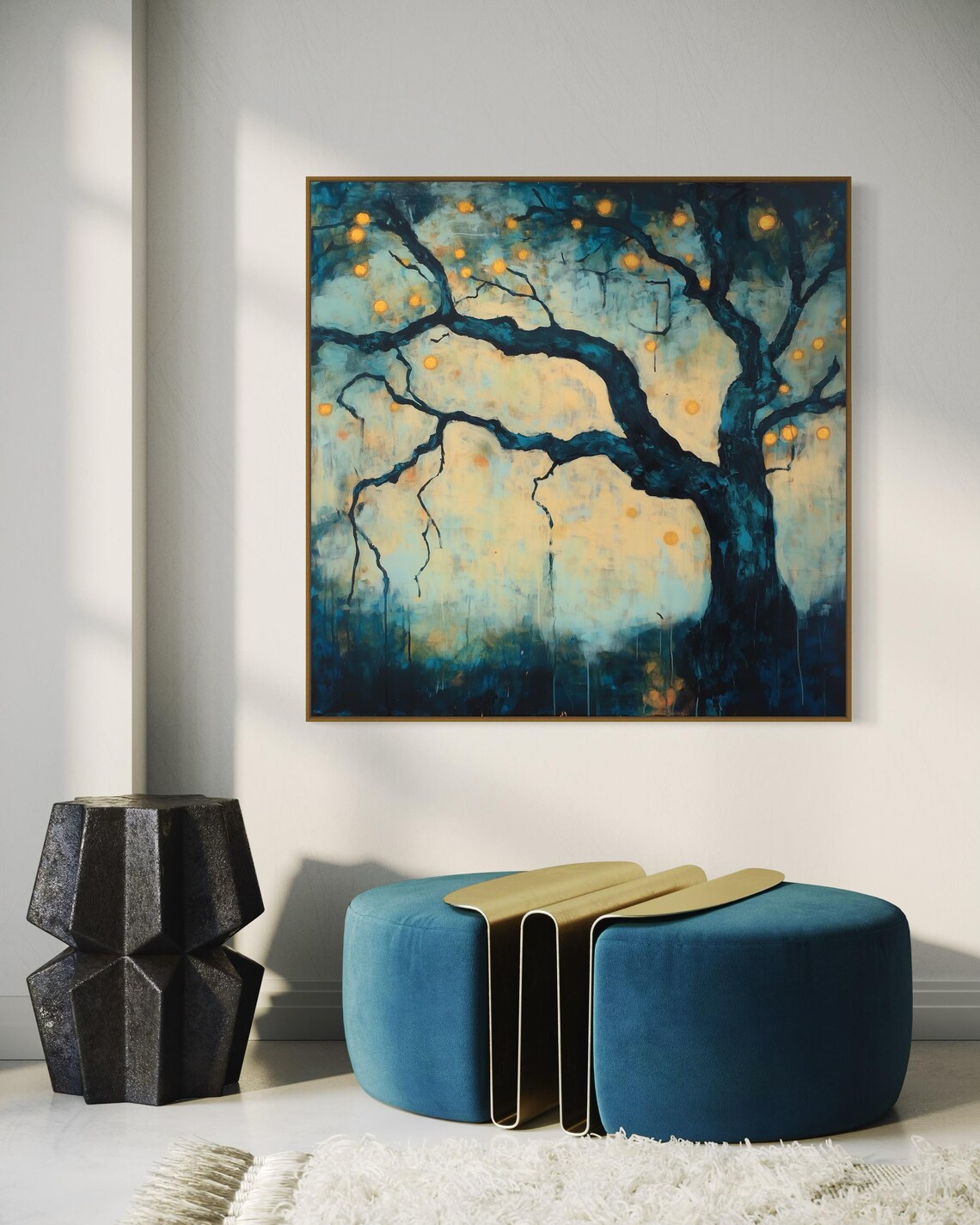 Mystical Tree Wall Art Mystical Abstract With Glowing Orbs Dreamlike Night Forest Print For Modern Decor Or Above Bed Accent - Image 2