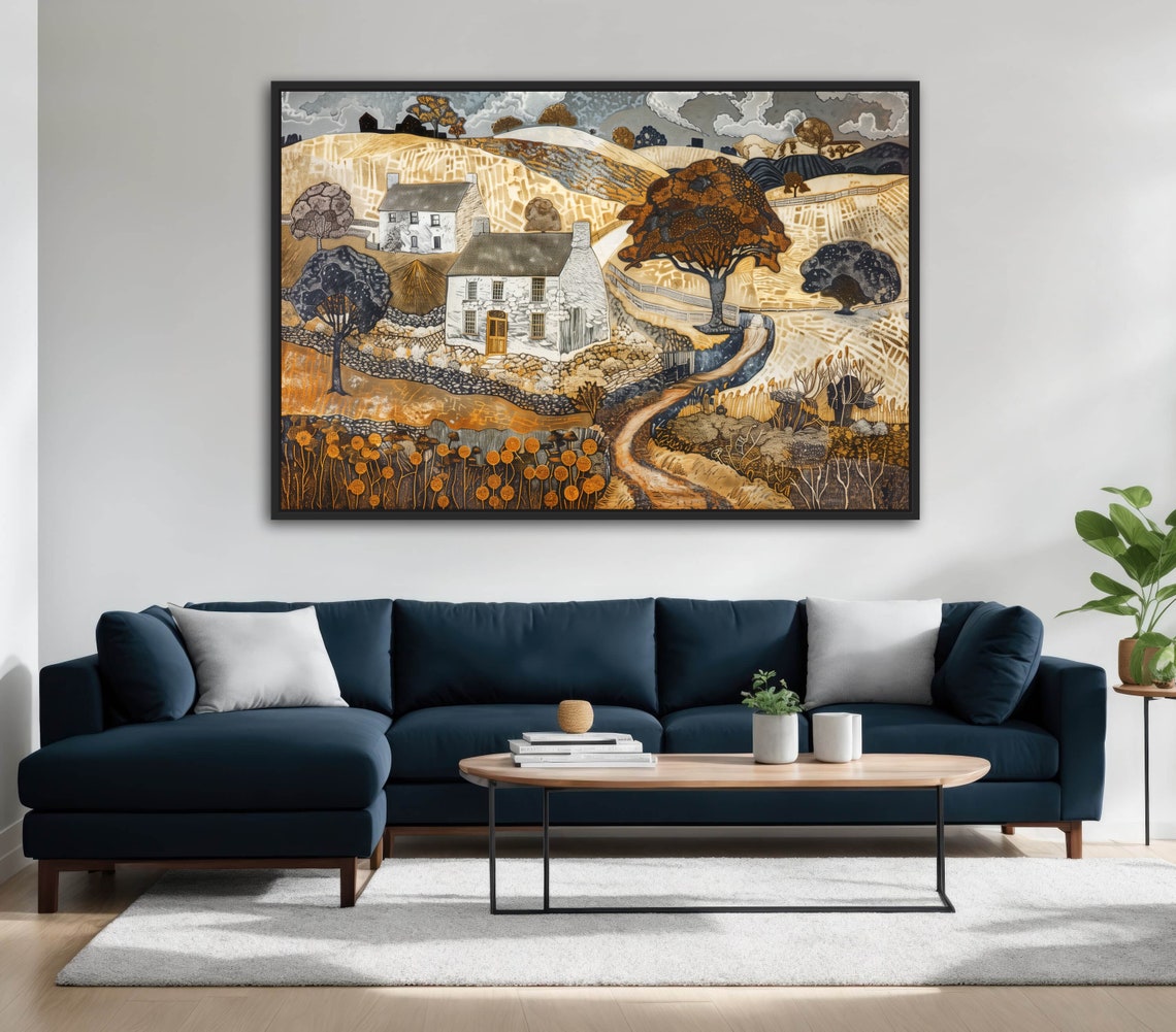 Rustic English Village Stone Cottages Golden Fields Countryside Poster - Image 4
