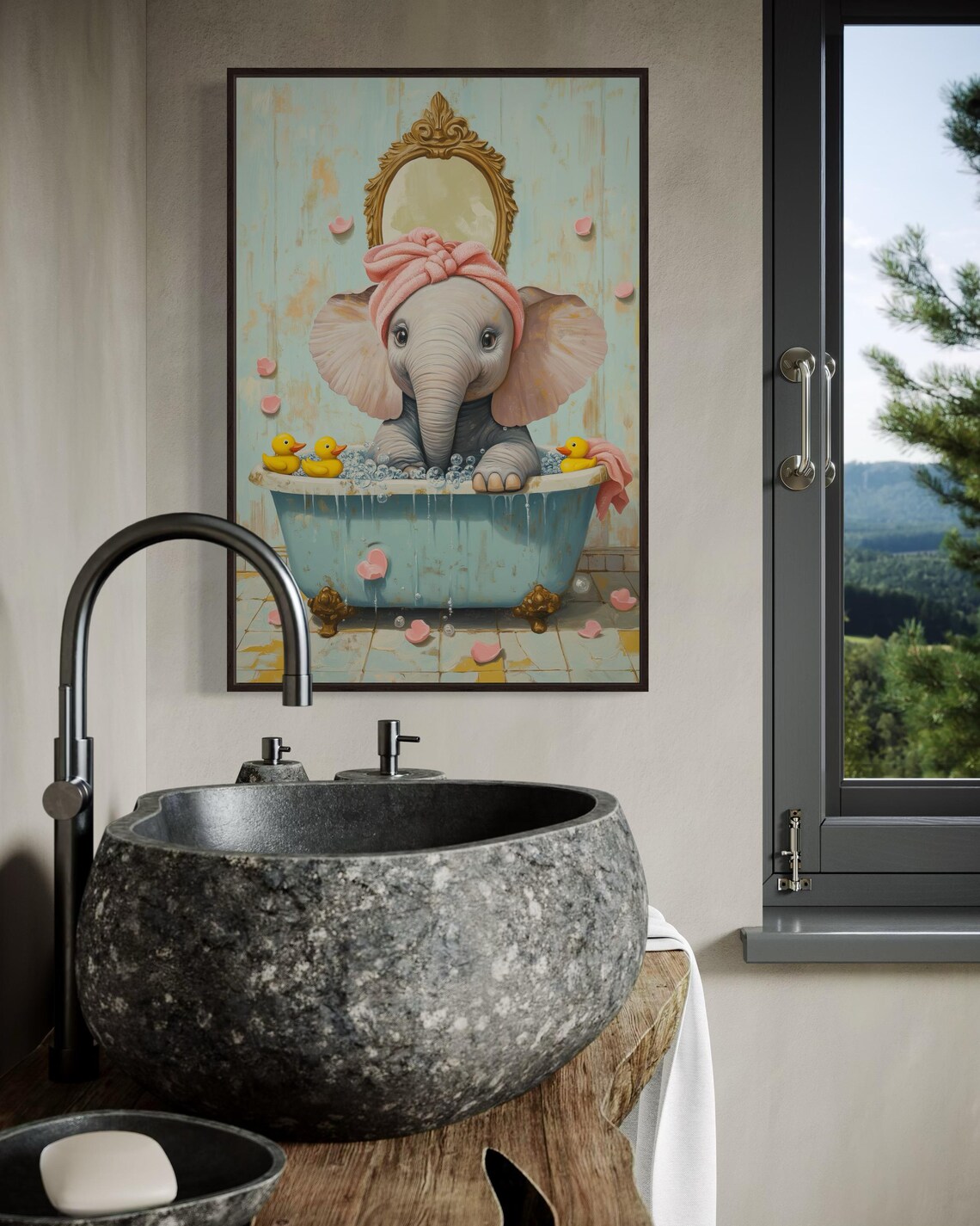 Baby Elephant In Bathtub, Cute Nursery Decor - Image 3
