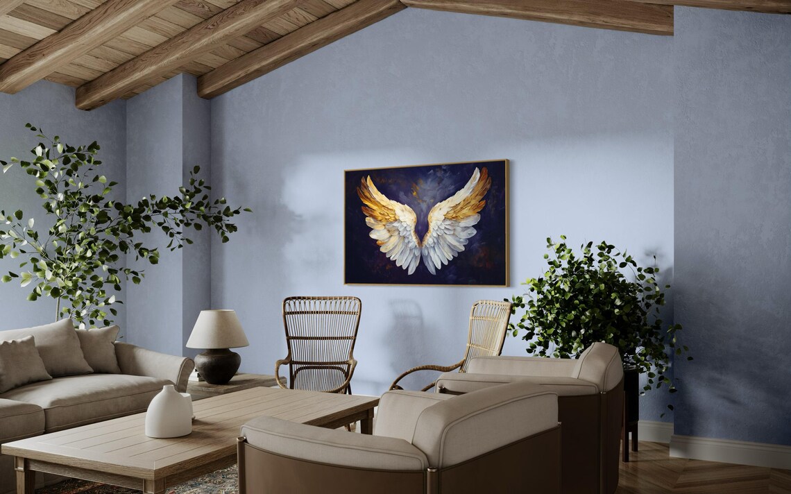 Angel Wings Gold White Feathers Dark Background Divine Luxury Poster - Image 5