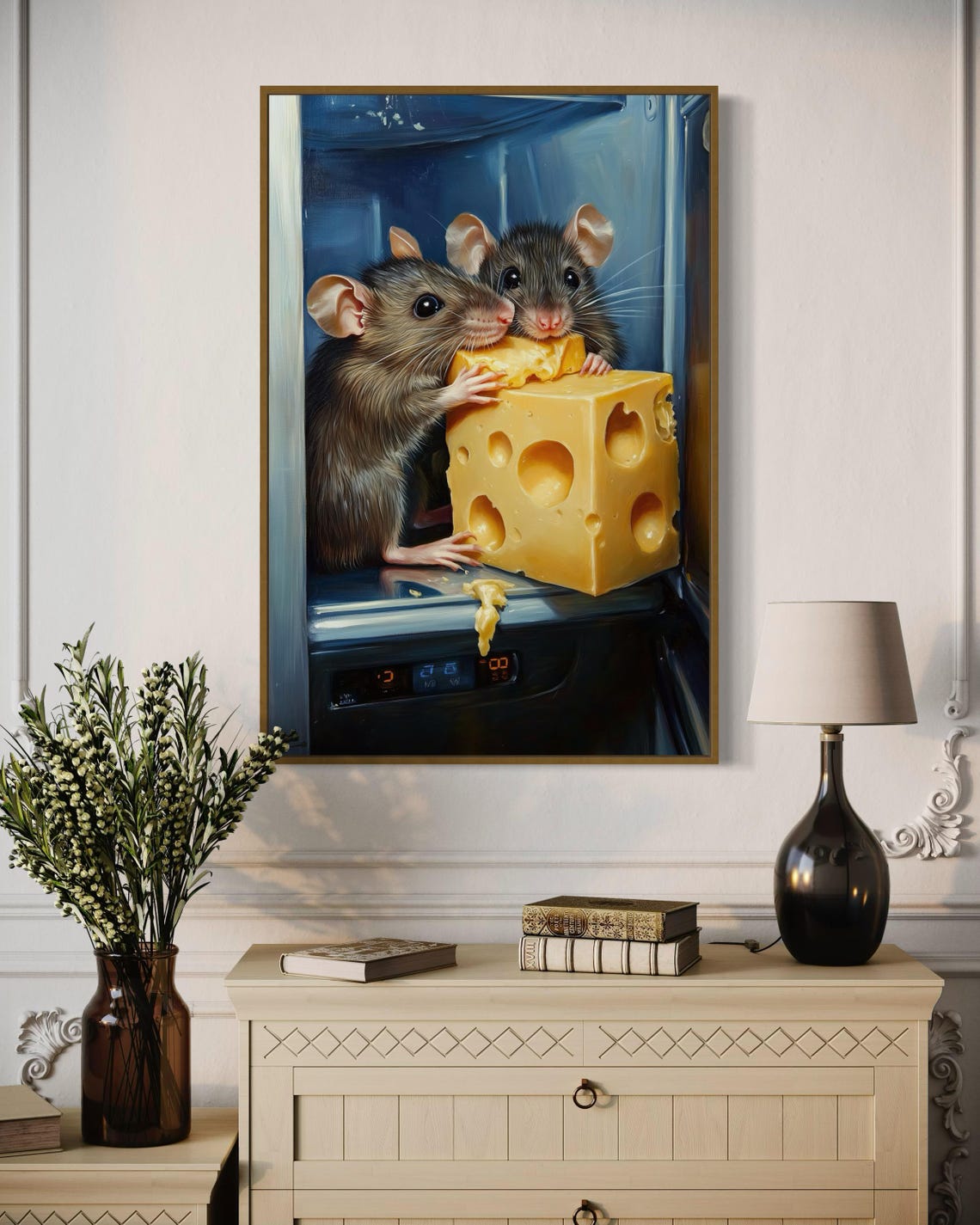Two Cute Mice With Cheese Wedge Playful Kitchen Wildlife Art Print - Image 5