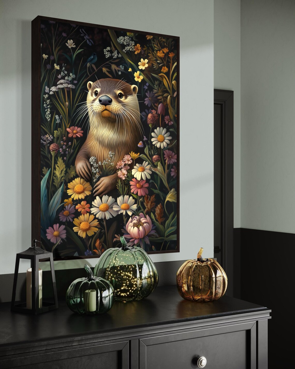 Otter With Flowers, William Morris-Inspired Art Print - Image 4