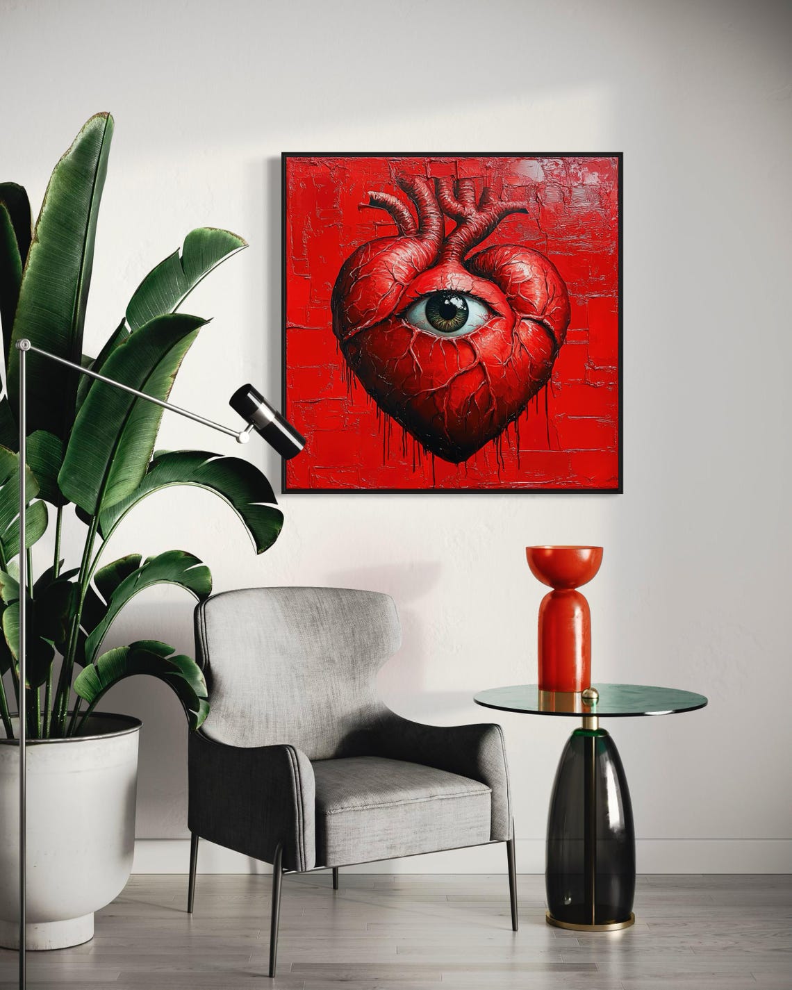 Surreal Anatomical Heart With Eye Bold Red Abstract Art Print - Image 4