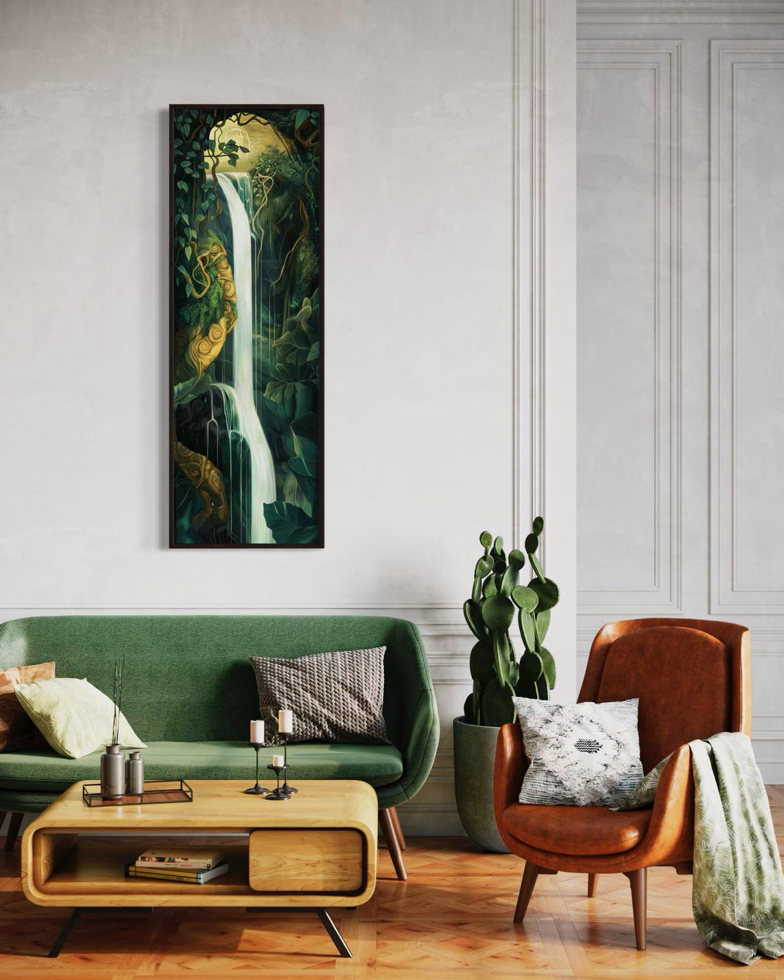 Lush Jungle Waterfall Golden Light Tall Vertical Emerald Forest Poster - Image 3