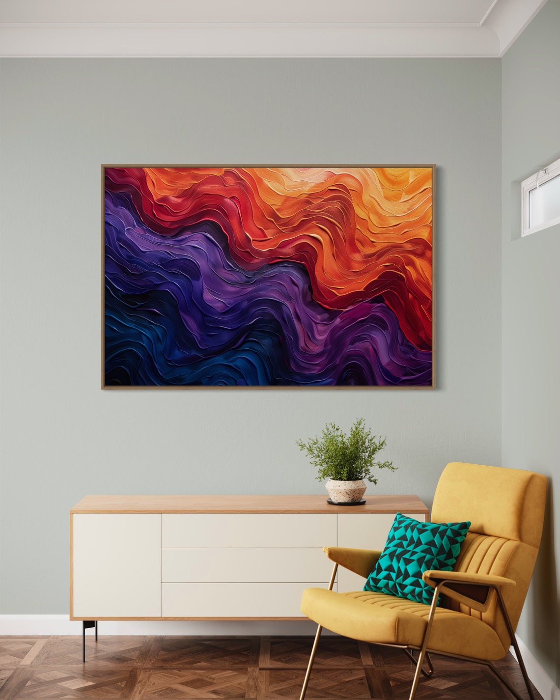 Abstract Wavy Texture Gradient Sunset Purple Orange 3D Wall Art Poster - Image 3