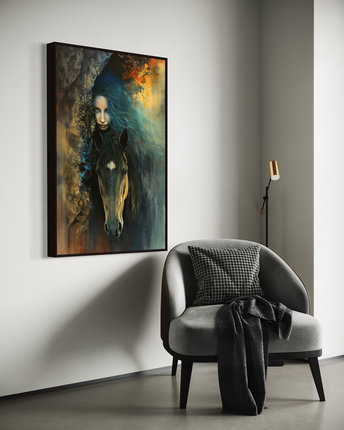 Mystical Woman Blue Hair Dark Horse Dramatic Fantasy Wall Art - Image 5