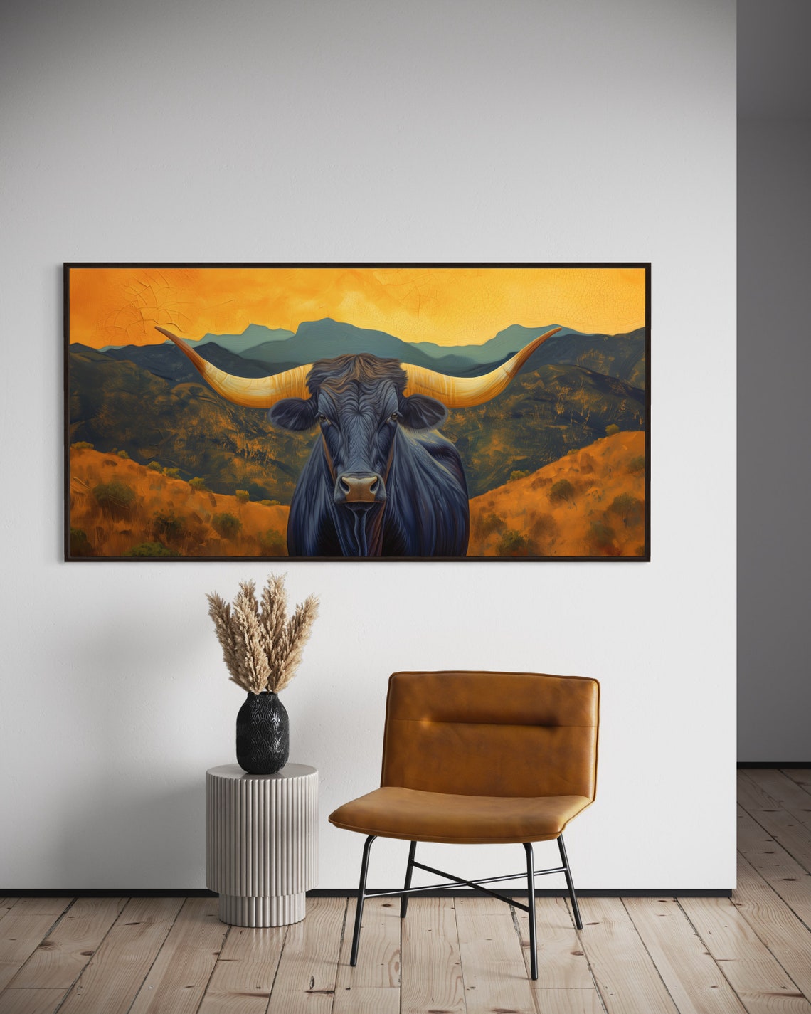 Texas Longhorn Cow Golden Sunset Mountain Southwest Ranch Art Poster - Image 3