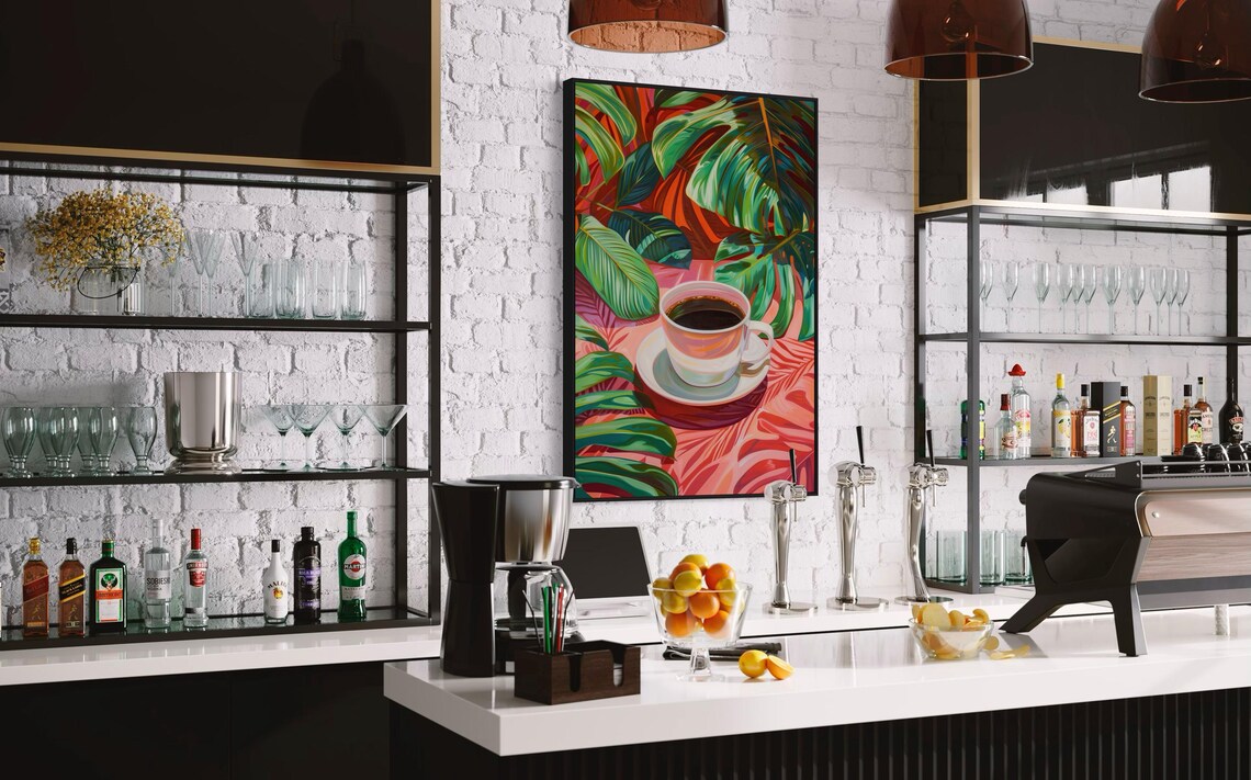 Coffee Art in Tropical Paradise, Tropical Leaves Art Print - Image 5