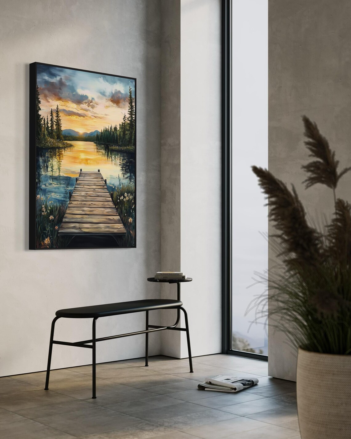 Lake Sunset Dock Art Print, Rustic Pier Landscape - Image 2
