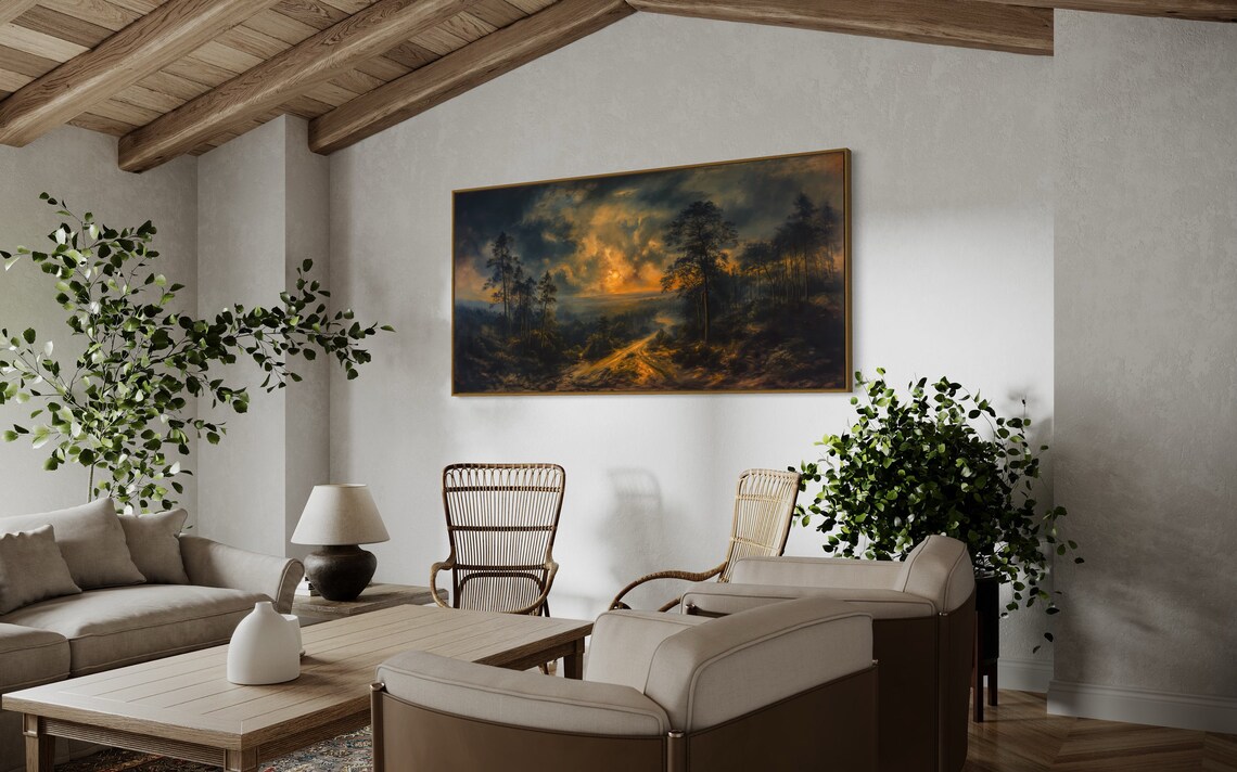 Moody Sunset in Misty Forest, Rustic Art Print - Image 2