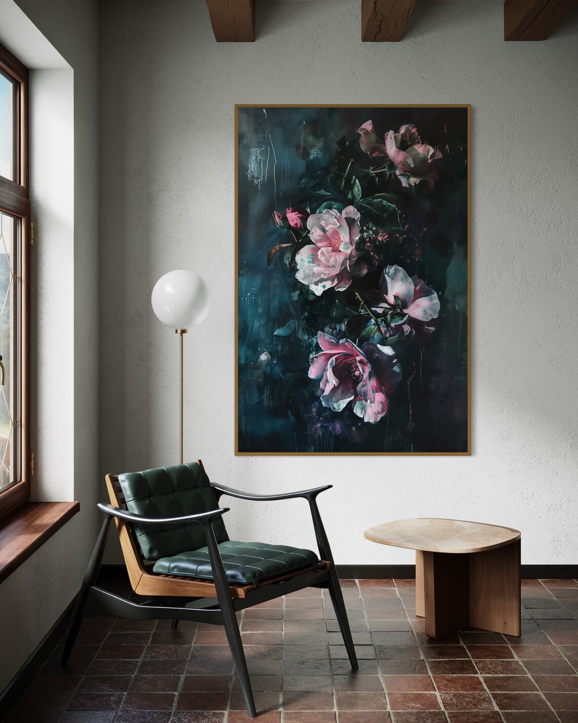 Dark Baroque Roses Pink Blooms Moody Floral Still Life Wall Art - Image 4