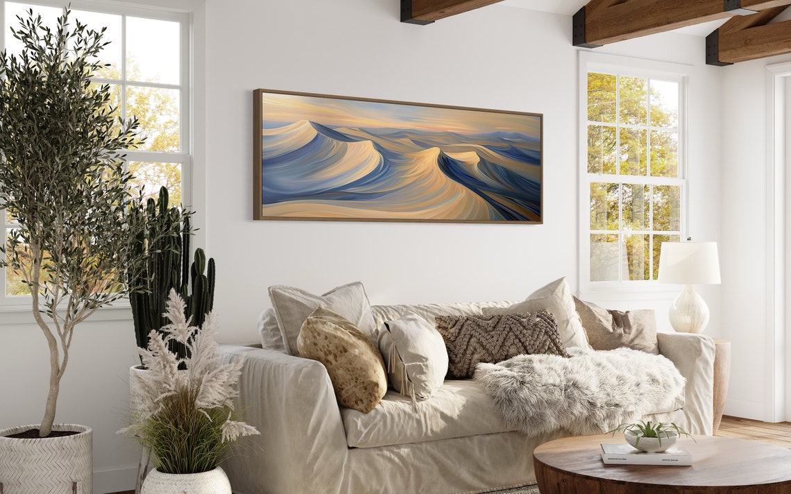Abstract Desert Sunset Panoramic Sand Dunes Print In Warm Colors Narrow Wall Art For Above Bed Decor And Accent Wall - Image 5