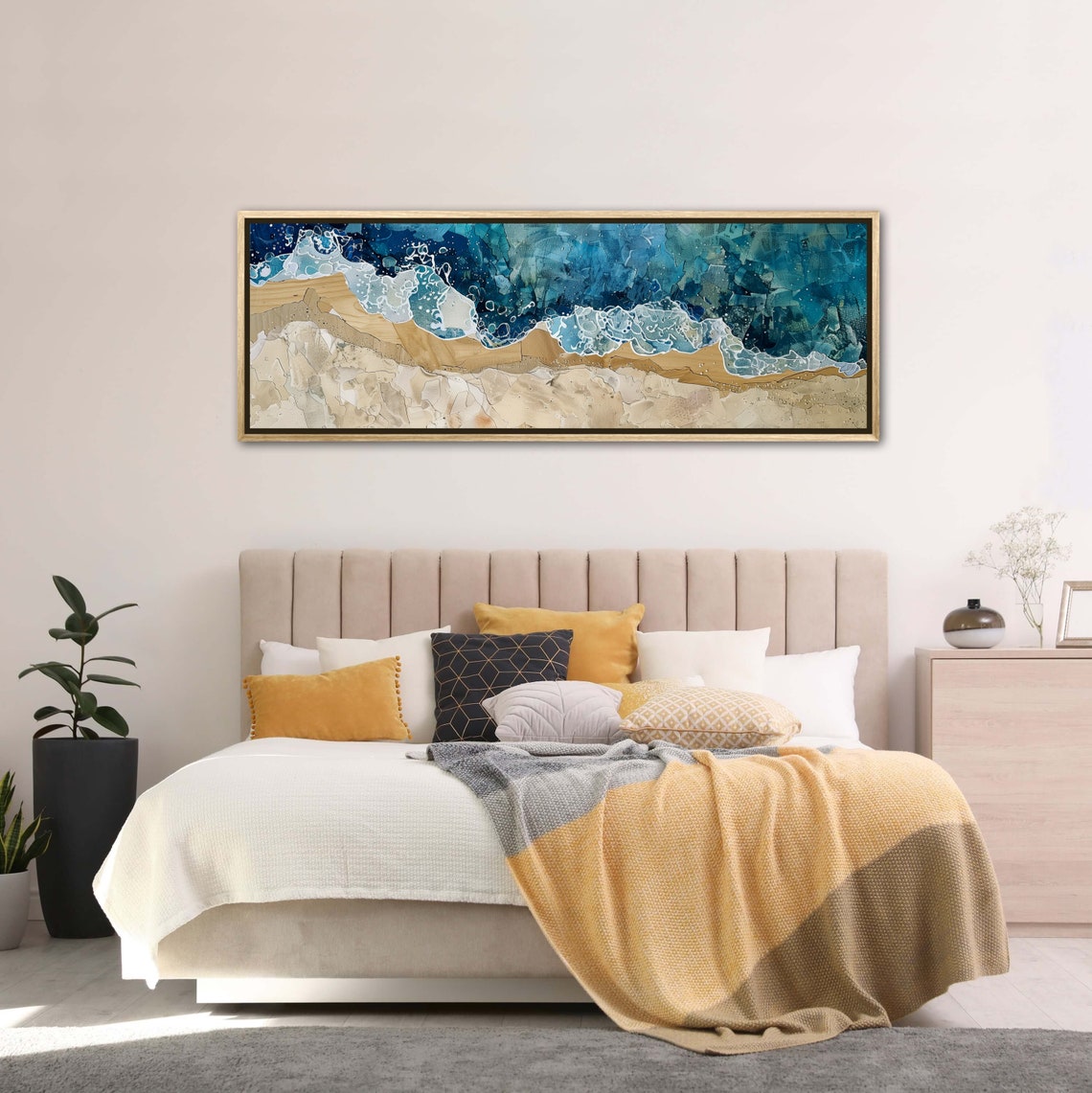 Abstract Aerial Ocean Waves Deep Blue Navy Coastal Panorama Wall Art - Image 3