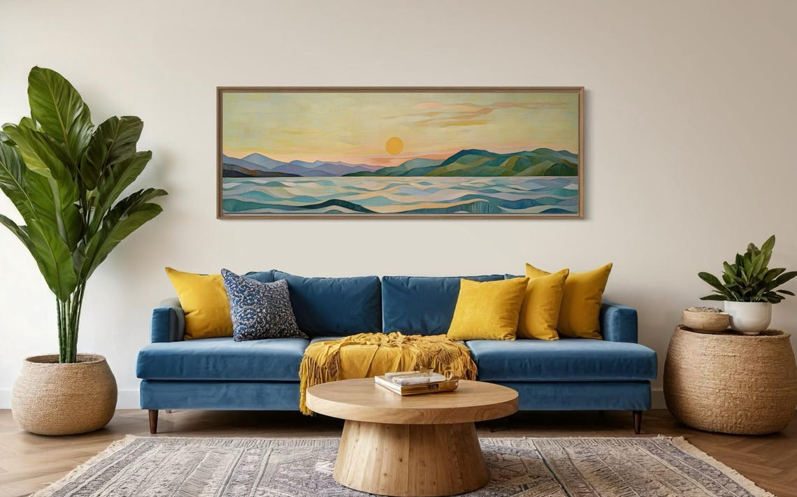 Minimalist Ocean Sunset Waves Pastel Tones Panoramic Serene Wall Print - Image 3
