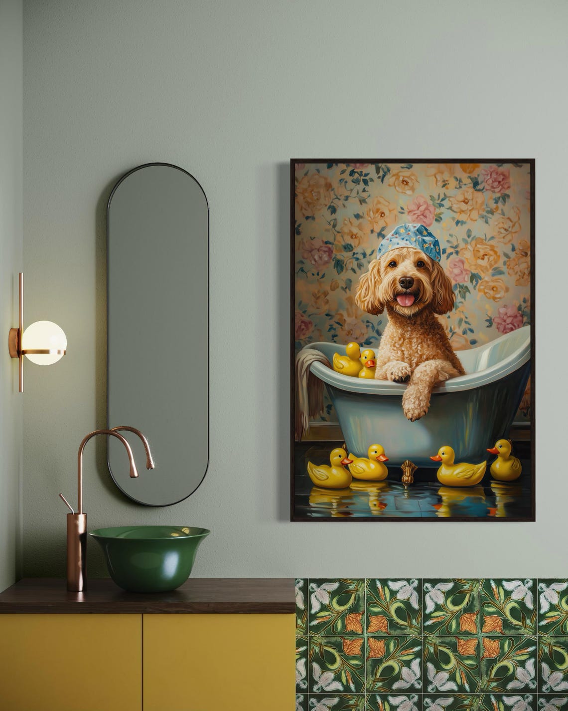 Cute Curly Dog Bathtub Rubber Ducks Funny Whimsical Bathroom Poster - Image 2
