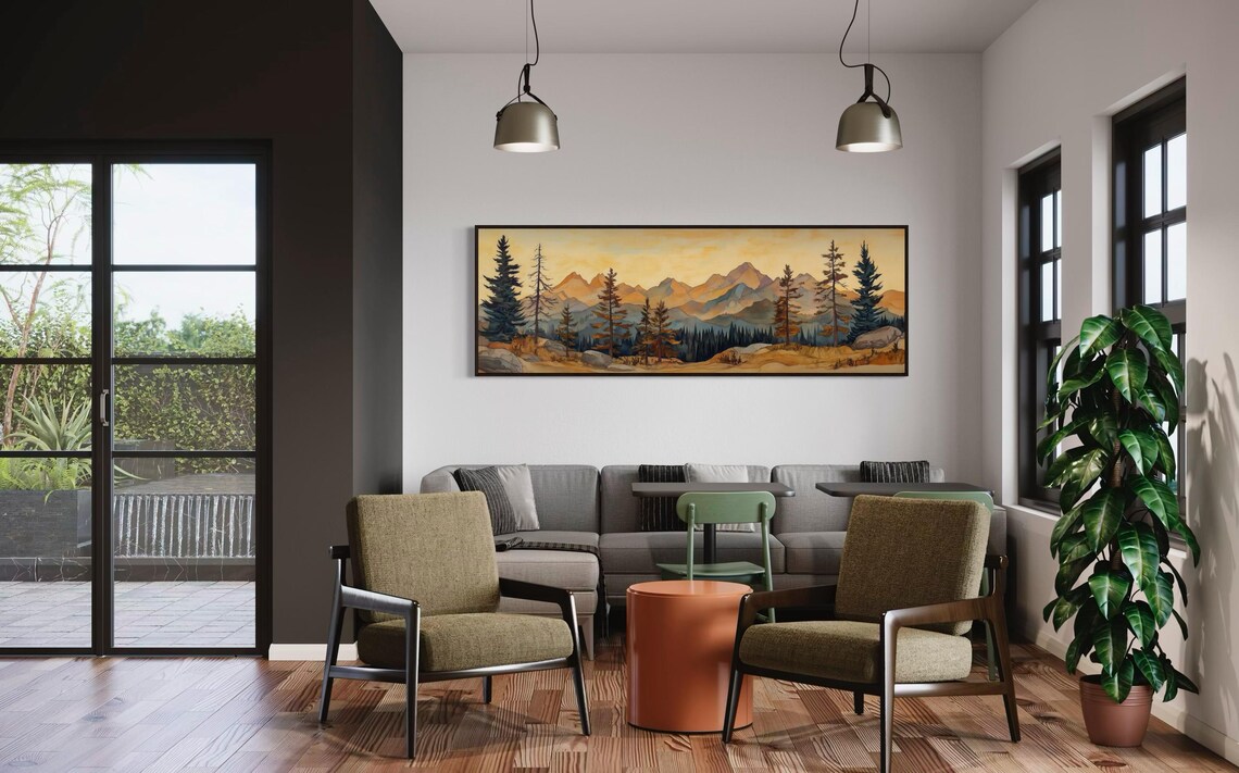 Golden Sky Over Mountain Panorama, Rustic Landscape Print - Image 2