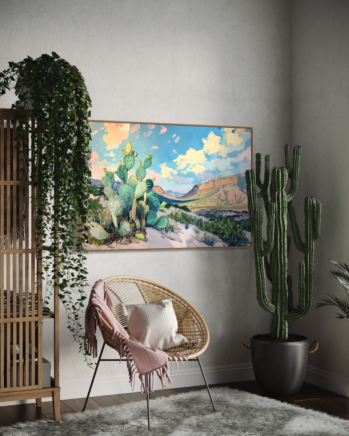Desert Prickly Pear Cactus With Golden Mesa Mountain Sunset Poster - Image 3