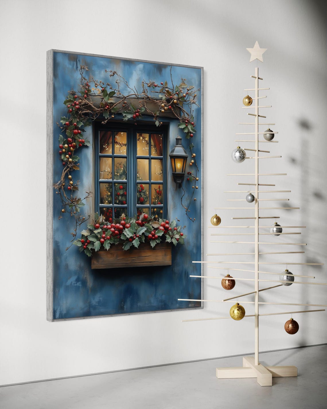 Christmas Window Holly Berries Festive Glow Rustic Holiday Poster - Image 3
