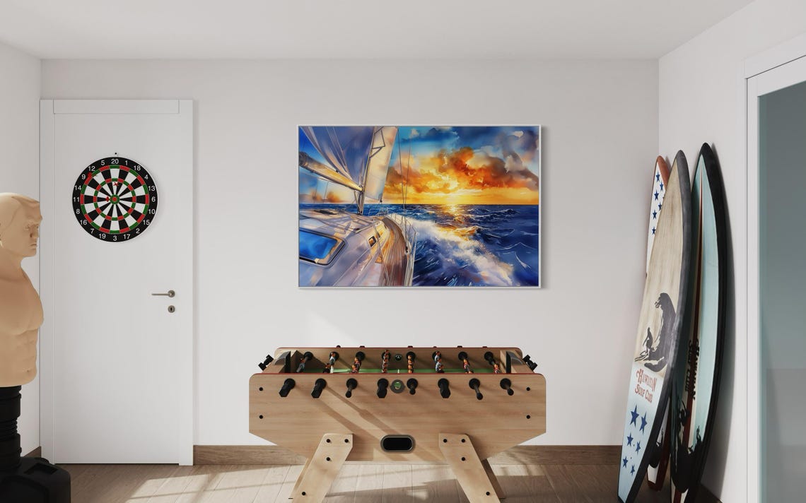 Sailboat Sunset Ocean Waves Dramatic Sky Nautical Coastal Art Poster - Image 3