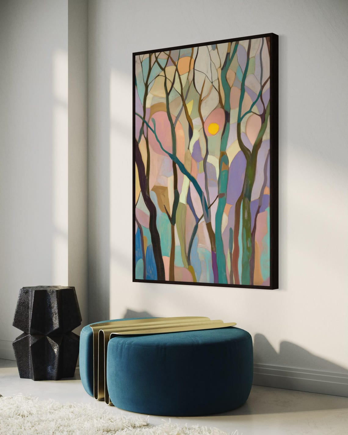 Pastel Abstract Forest Trees Mosaic Modern Colorful Wall Art Poster - Image 4