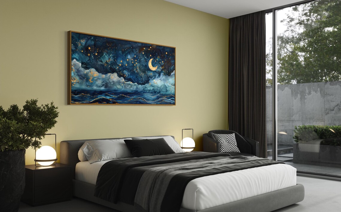 Dreamy Celestial Ocean Starry Night Moon Panorama - Image 3