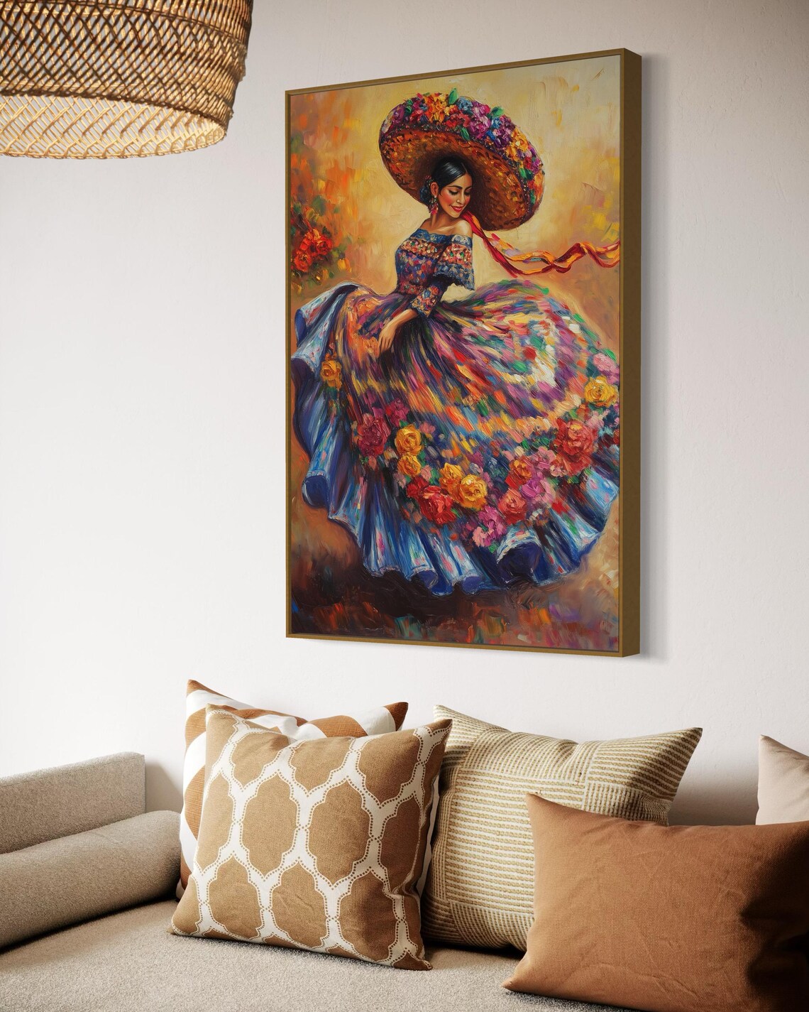 Mexican Dancer Floral Dress Sombrero Colorful Folkloric Fiesta Wall Art Poster - Image 5