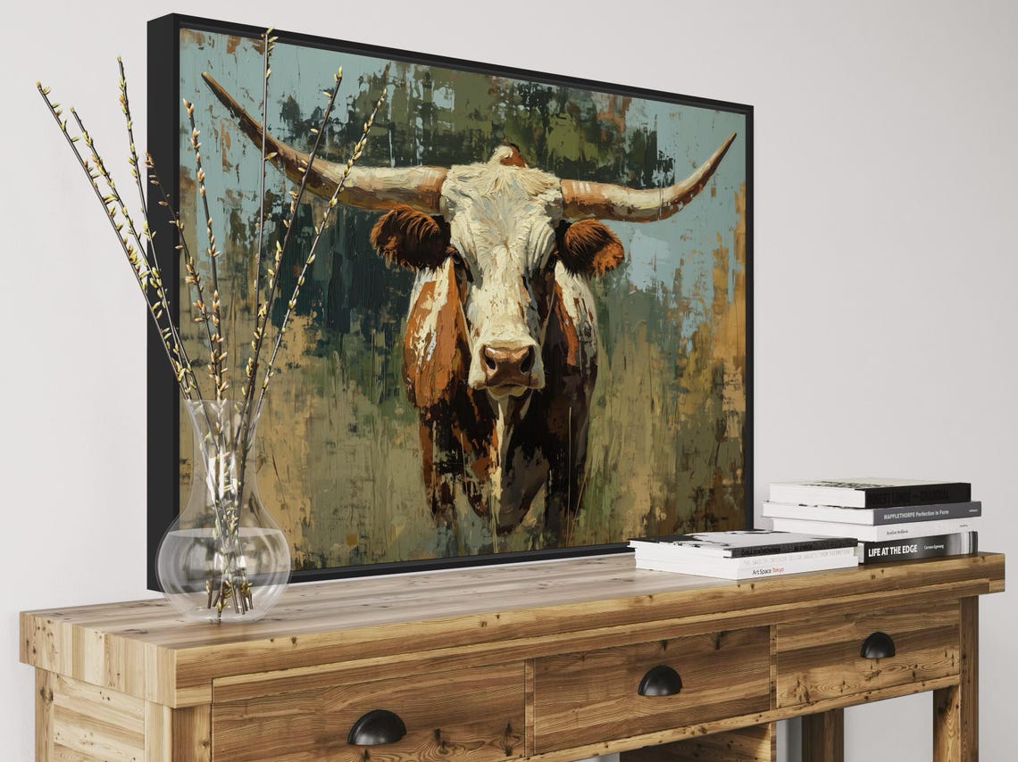 Rustic Texas Longhorn Cow Western Ranch Farmhouse Wildlife Wall Art - Image 4