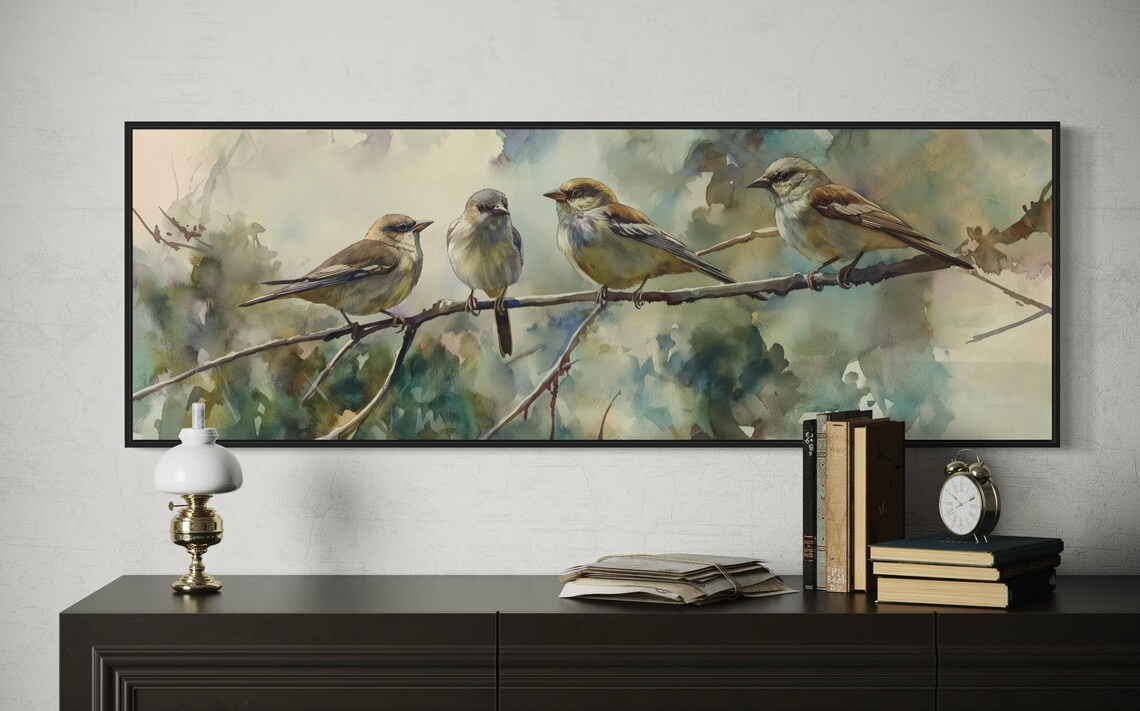 Watercolor Sparrow Bird Print, Panoramic Wall Art - Image 5
