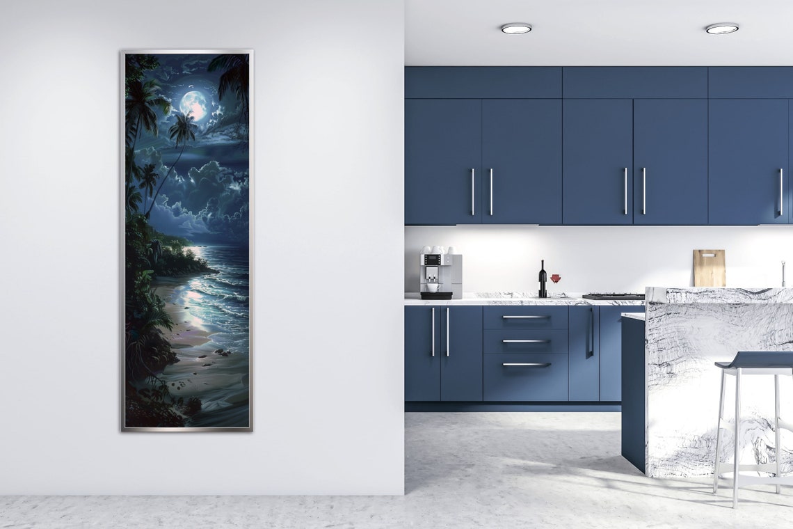 Moonlit Beach Full Moon Palms Night Ocean Tropical Coastal Poster - Image 4