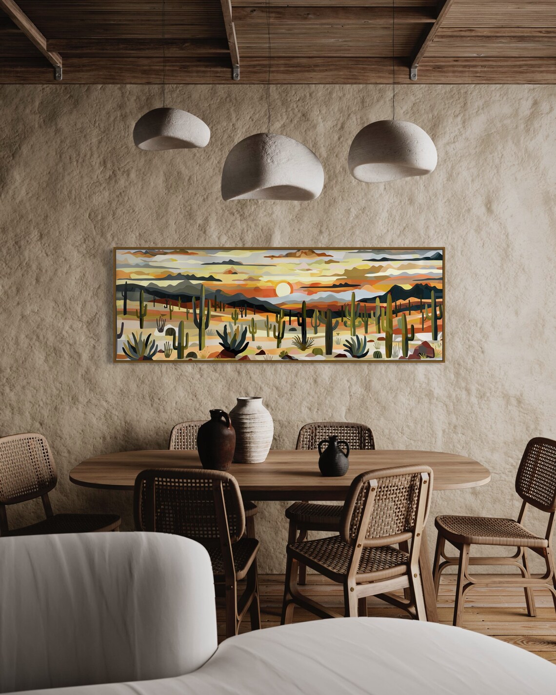 Boho Desert Sunset Cactus Landscape Art Print, Panoramic - Image 2