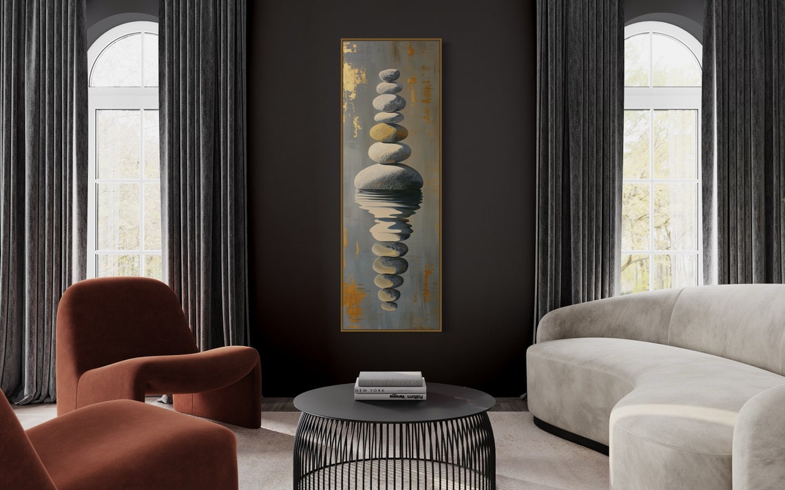Zen Stacked Stones Water Reflection Tall Vertical Meditation Poster - Image 4