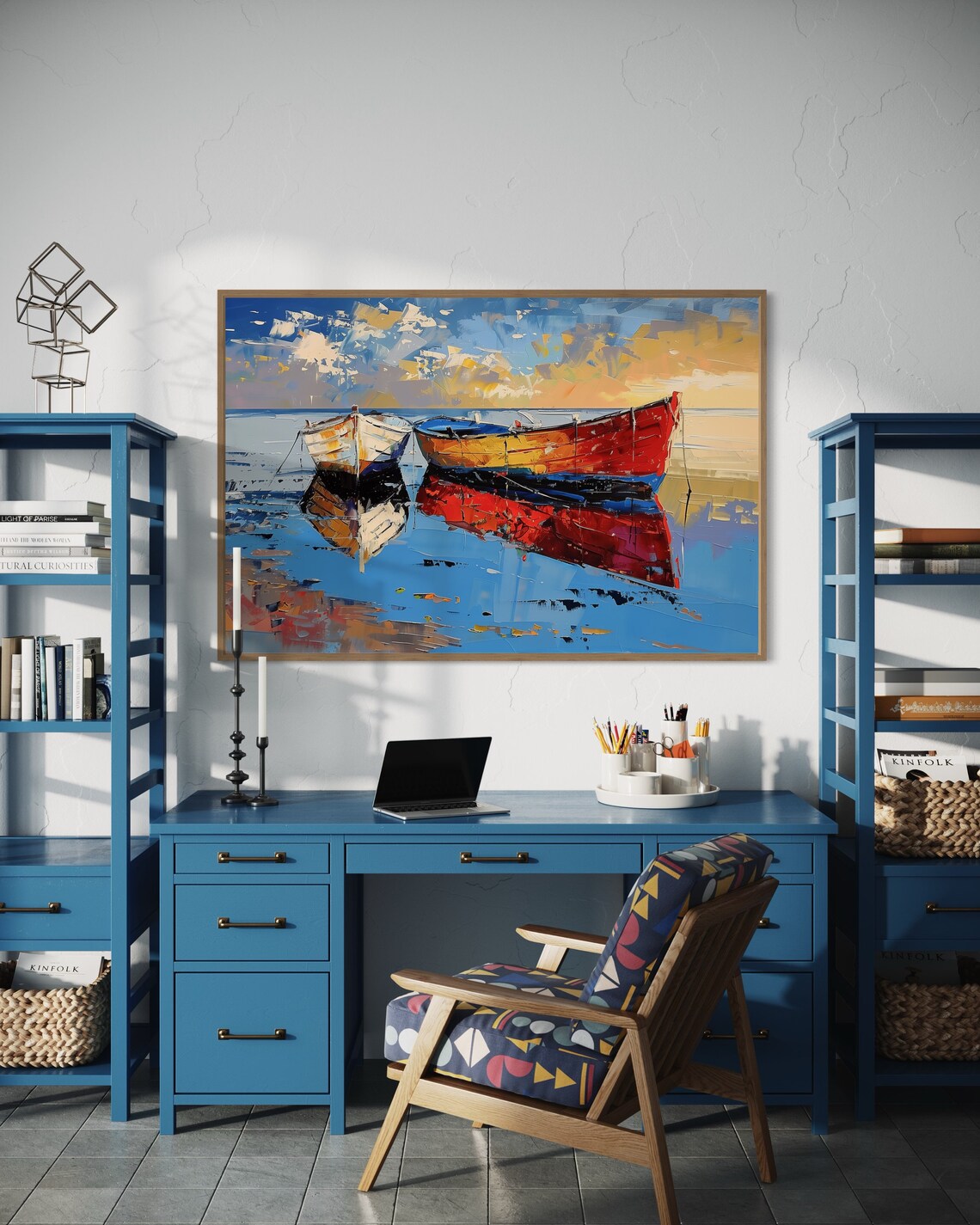 Sunset Fishing Boats Harbor Palette Knife Colorful Coastal Poster - Image 4