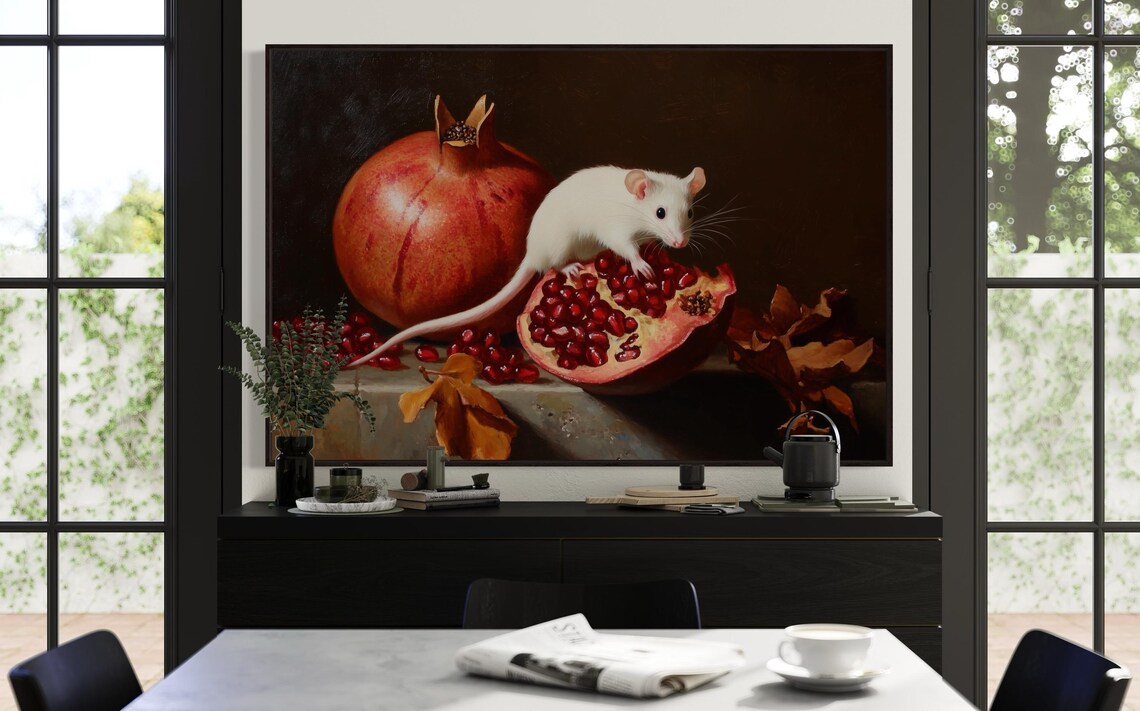 Still Life Mouse Pomegranate Vintage Kitchen Art Print