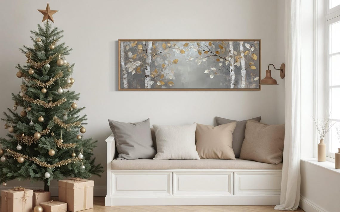 Birch Tree Gold White Leaves Misty Gray Panoramic Serene Forest Poster - Image 4