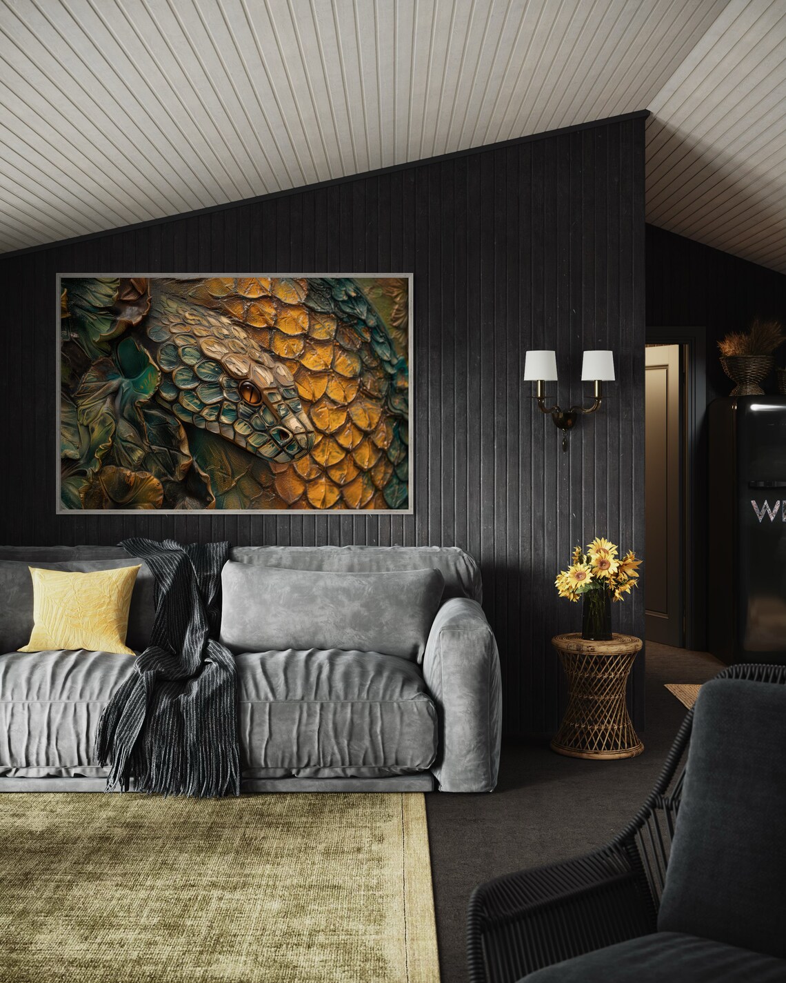 Golden Black Snake Serpent Scale Metallic Luxury Animal Wall Art Poster - Image 3