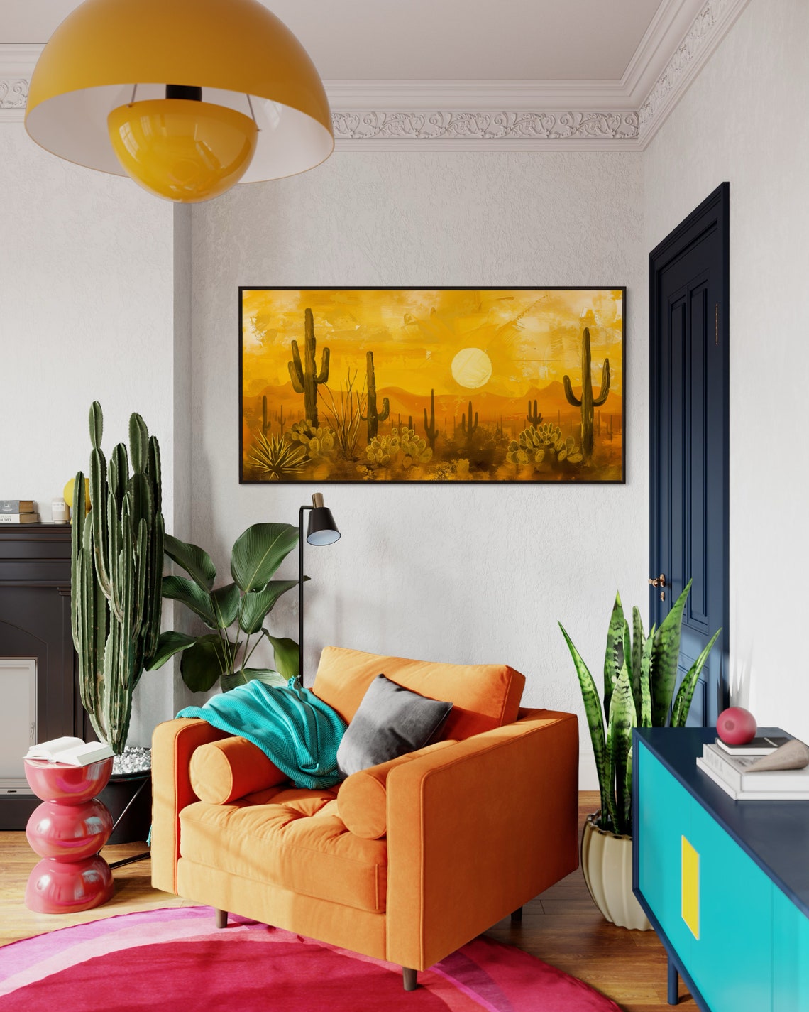 Sonoran Desert Sunset Saguaro Cactus Golden Orange Panoramic Poster - Image 2