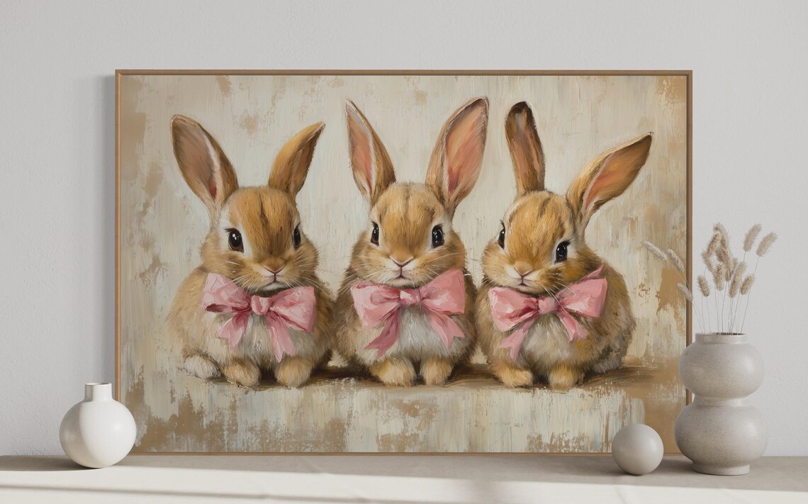 Vintage Farmhouse Bunny Art Print, Nursery Decor