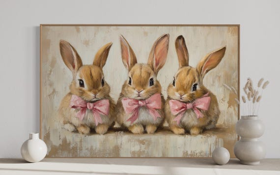 Vintage Farmhouse Bunny Art Print, Nursery Decor