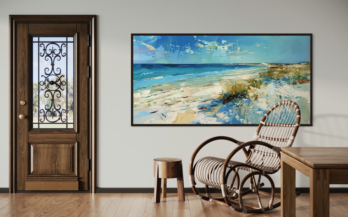 Sandy Beach Shore Turquoise Waves Dunes Abstract Coastal Poster - Image 2