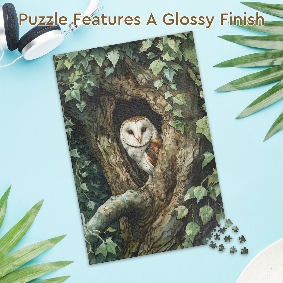 Barn Owl Resting in an Ivy Covered Tree Hollow Watercolor Poster - Image 3